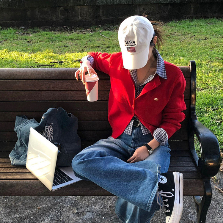 ラウンドペンダントカーディガン6色 RED ORIGINAL ver