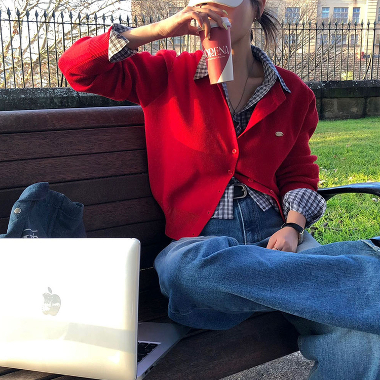 ラウンドペンダントカーディガン6色 RED ORIGINAL ver