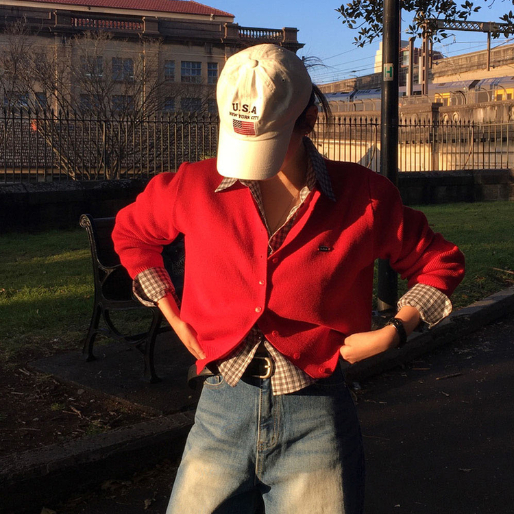 ラウンドペンダントカーディガン6色 RED ORIGINAL ver