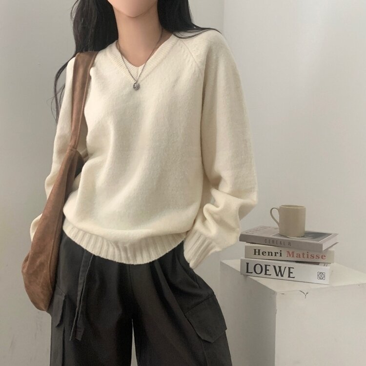 부드러운 여리 루즈핏 브이넥 니트 9color 아이보리