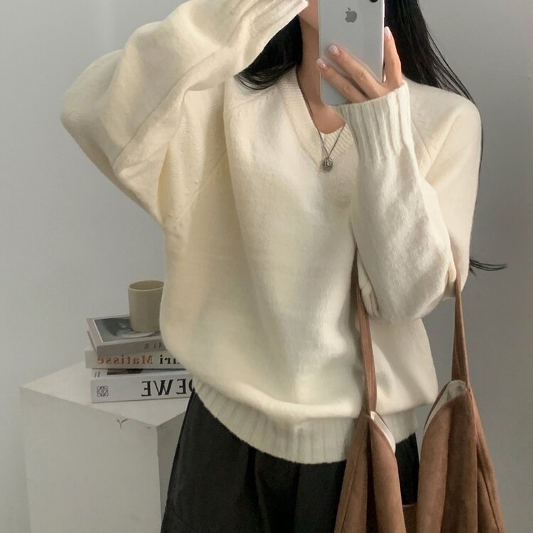 부드러운 여리 루즈핏 브이넥 니트 9color 아이보리