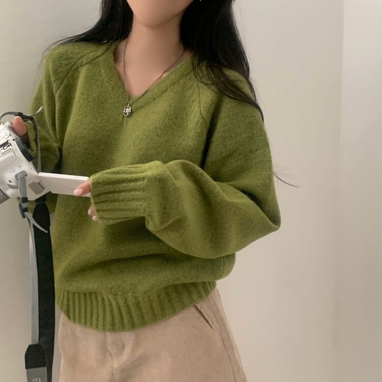 부드러운 여리 루즈핏 브이넥 니트 9color 올리브