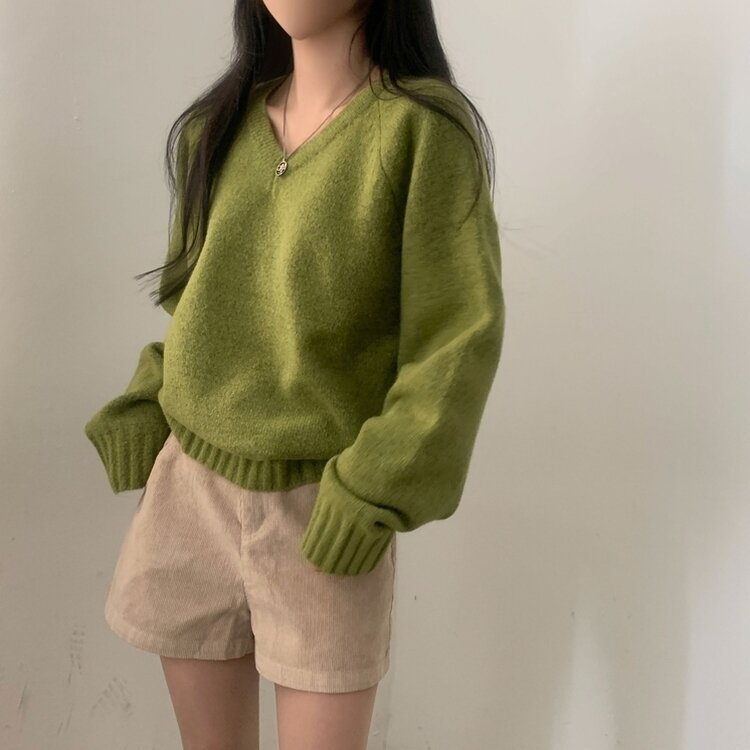 부드러운 여리 루즈핏 브이넥 니트 9color 올리브
