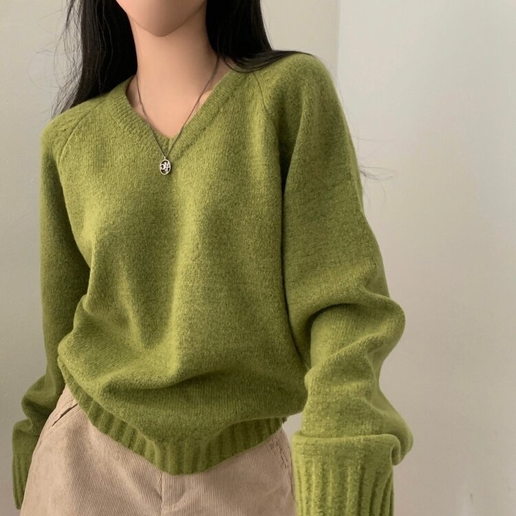 부드러운 여리 루즈핏 브이넥 니트 9color 올리브