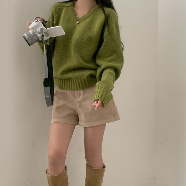 부드러운 여리 루즈핏 브이넥 니트 9color 올리브