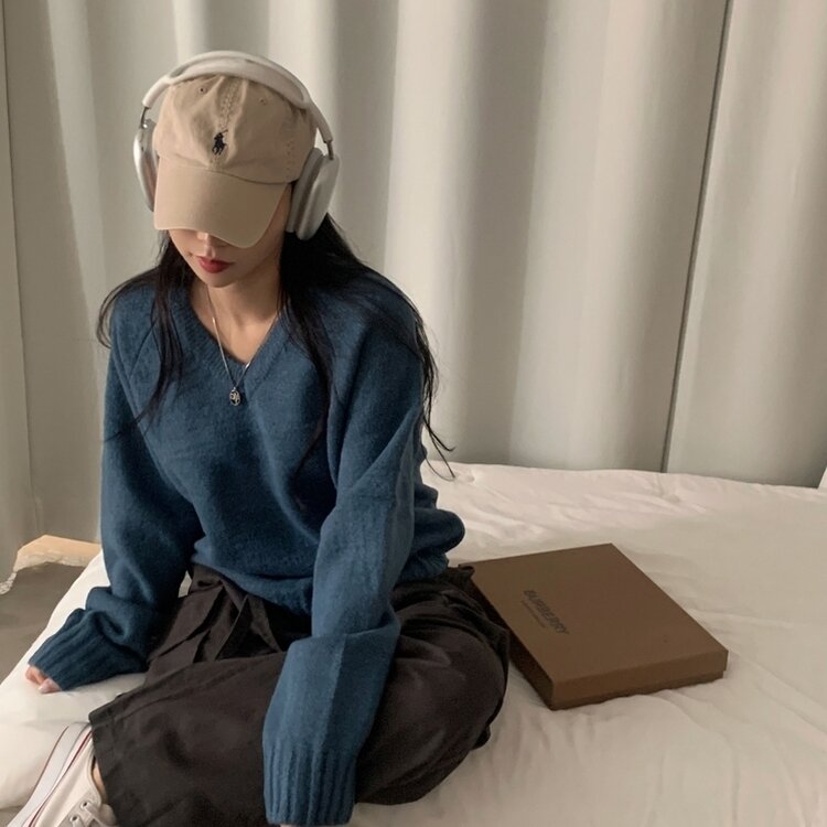 부드러운 여리 루즈핏 브이넥 니트 9color 블루