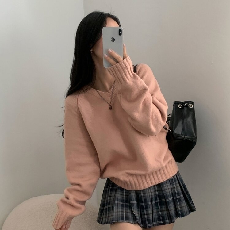 부드러운 여리 루즈핏 브이넥 니트 9color 핑크