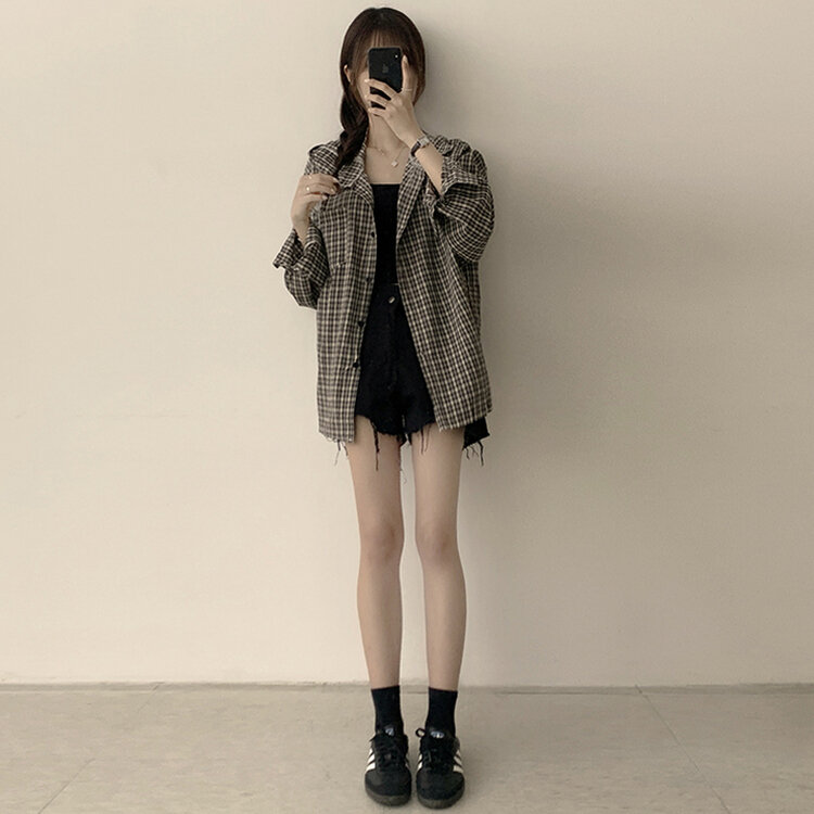 남친 옷 뺏어 입은듯 박시핏 가을 체크 긴팔 후드 셔츠 롱 루즈핏 어텀 남방 2color 블랙