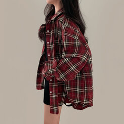 バーガンディーチェックシャツオーバーフィットシャツ BURGUNDY