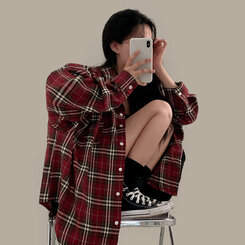 バーガンディーチェックシャツオーバーフィットシャツ BURGUNDY