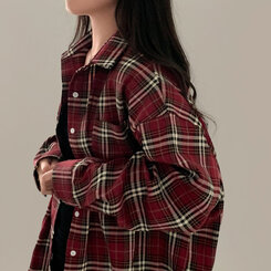バーガンディーチェックシャツオーバーフィットシャツ BURGUNDY