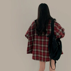 バーガンディーチェックシャツオーバーフィットシャツ BURGUNDY