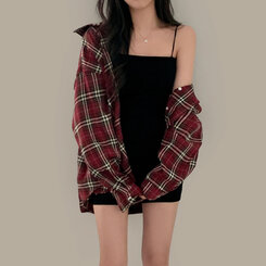 バーガンディーチェックシャツオーバーフィットシャツ BURGUNDY