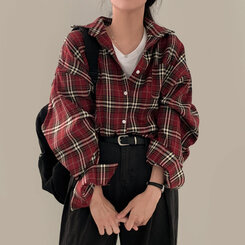 バーガンディーチェックシャツオーバーフィットシャツ BURGUNDY