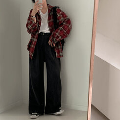 バーガンディーチェックシャツオーバーフィットシャツ BURGUNDY