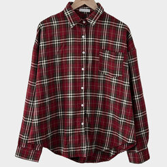 バーガンディーチェックシャツオーバーフィットシャツ