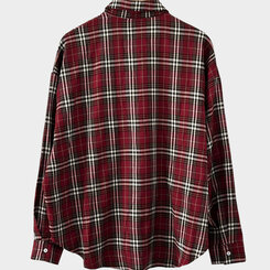 バーガンディーチェックシャツオーバーフィットシャツ