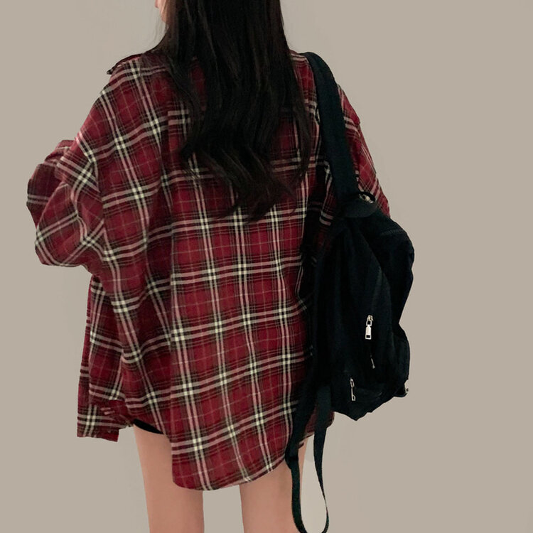 バーガンディーチェックシャツオーバーフィットシャツ BURGUNDY