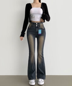 2XL4계절 골반뽕 워싱 스판 부츠컷 데님팬츠 빈티지진청