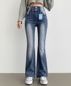 2XL4계절 골반뽕 워싱 스판 부츠컷 데님팬츠 중청