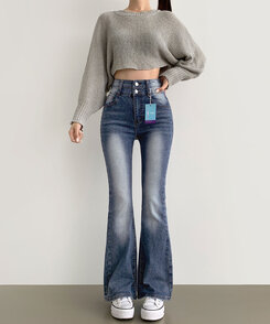 2XL4계절 골반뽕 워싱 스판 부츠컷 데님팬츠 중청