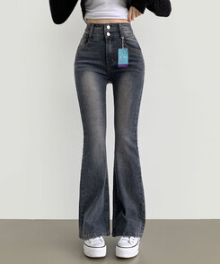 2XL4계절 골반뽕 워싱 스판 부츠컷 데님팬츠 그레이시중청