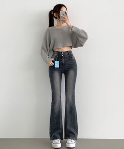 2XL4계절 골반뽕 워싱 스판 부츠컷 데님팬츠 그레이시중청