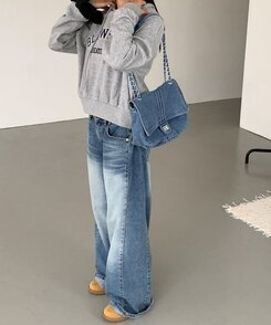 バッグ デニムチェーンショルダーバッグクロスバッグ LIGHT BLUE