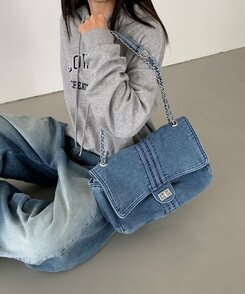 バッグ デニムチェーンショルダーバッグクロスバッグ LIGHT BLUE