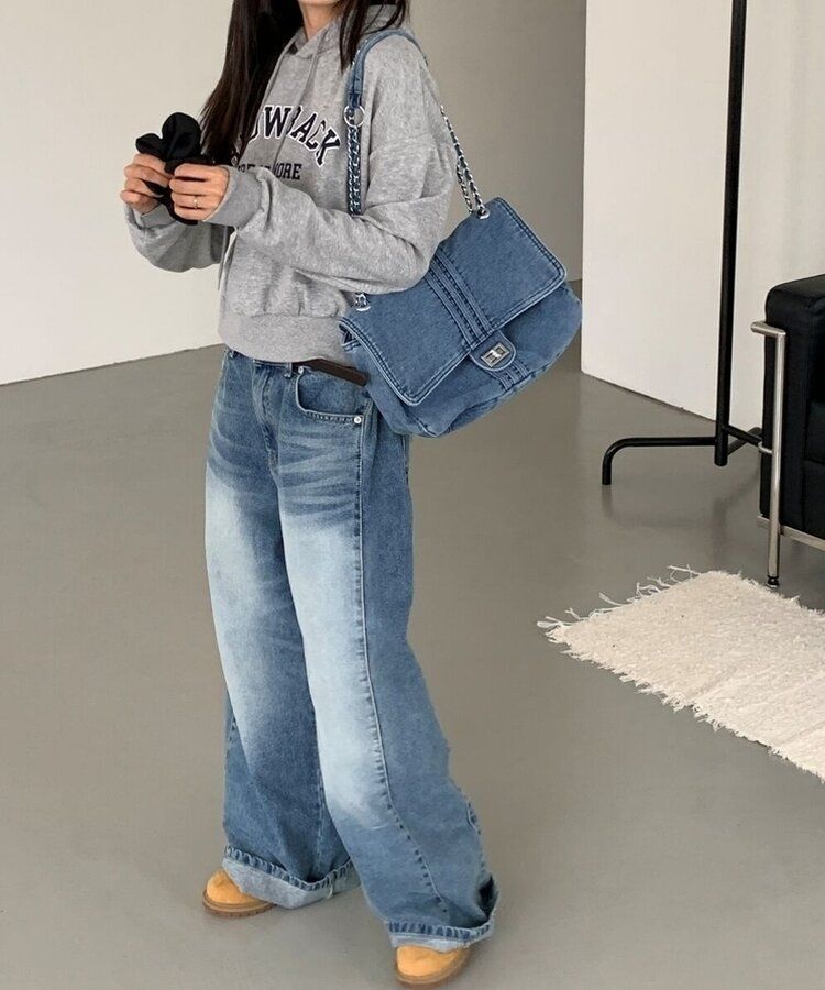 デニムチェーンショルダーバッグクロスバッグ LIGHT BLUE