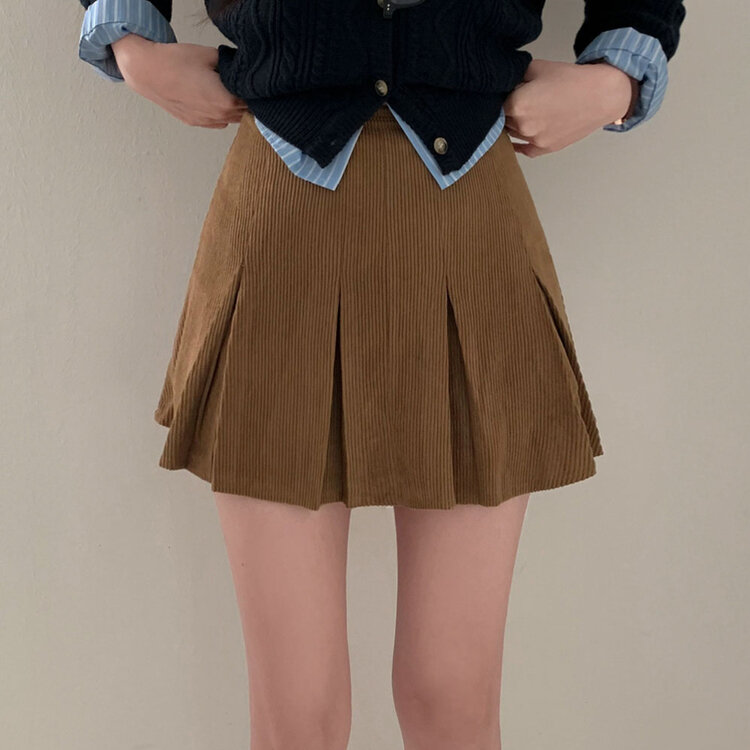 시나몬 코듀로이 플리츠 미니스커트 3color 베이지