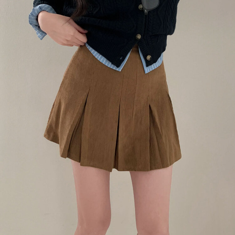 시나몬 코듀로이 플리츠 미니스커트 3color 베이지