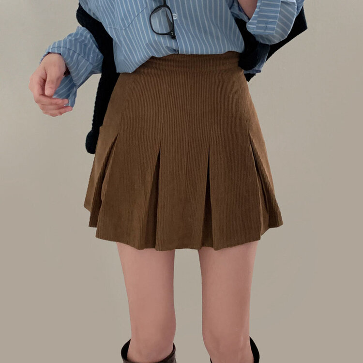 시나몬 코듀로이 플리츠 미니스커트 3color 베이지