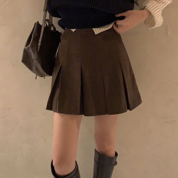 시나몬 코듀로이 플리츠 미니스커트 3color 브라운