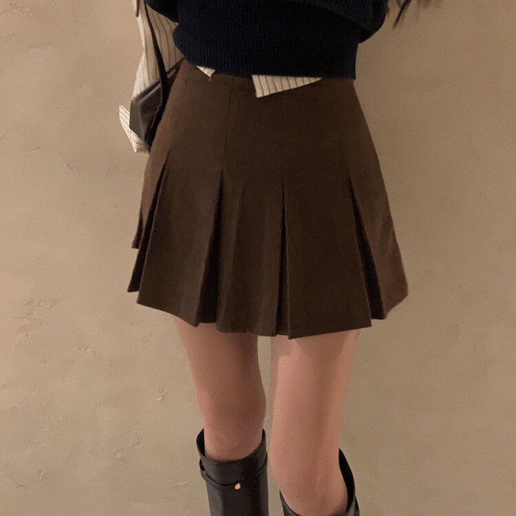 시나몬 코듀로이 플리츠 미니스커트 3color 브라운