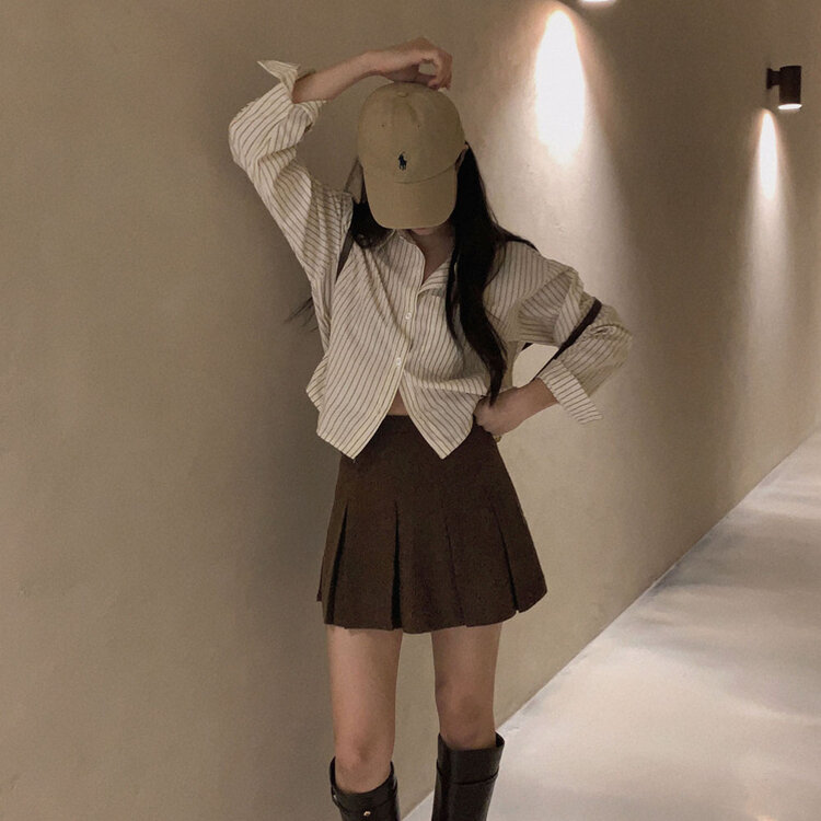 시나몬 코듀로이 플리츠 미니스커트 3color 브라운