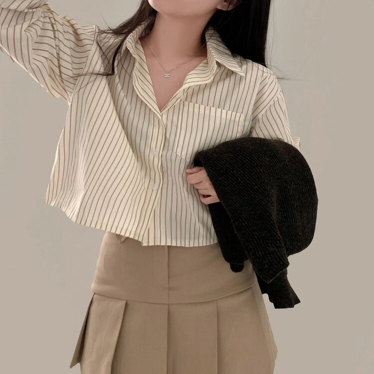 마가레뜨 스트라이프 크롭셔츠 남방 3color 베이지