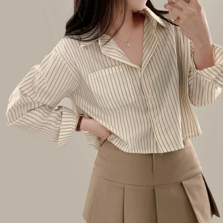 마가레뜨 스트라이프 크롭셔츠 남방 3color 베이지