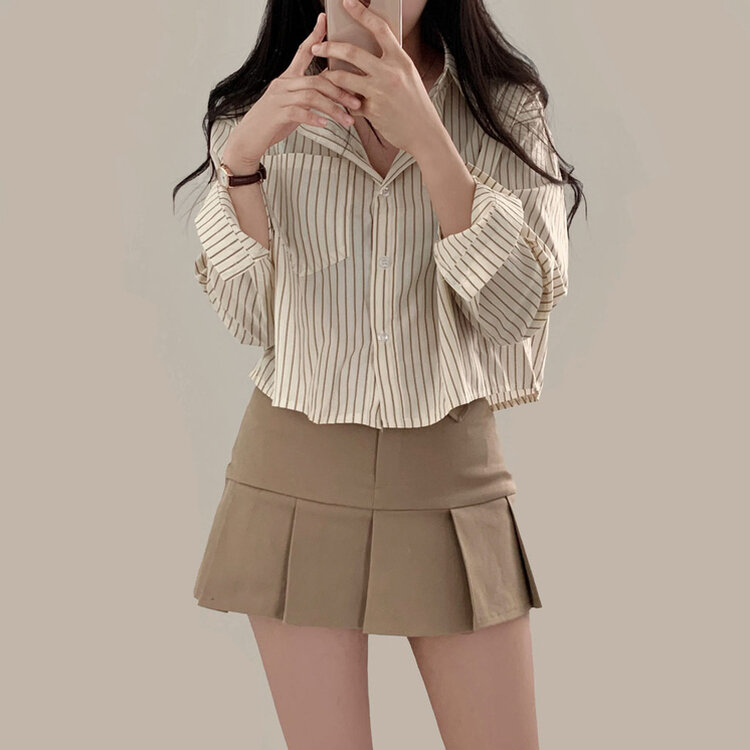 마가레뜨 스트라이프 크롭셔츠 남방 3color 베이지