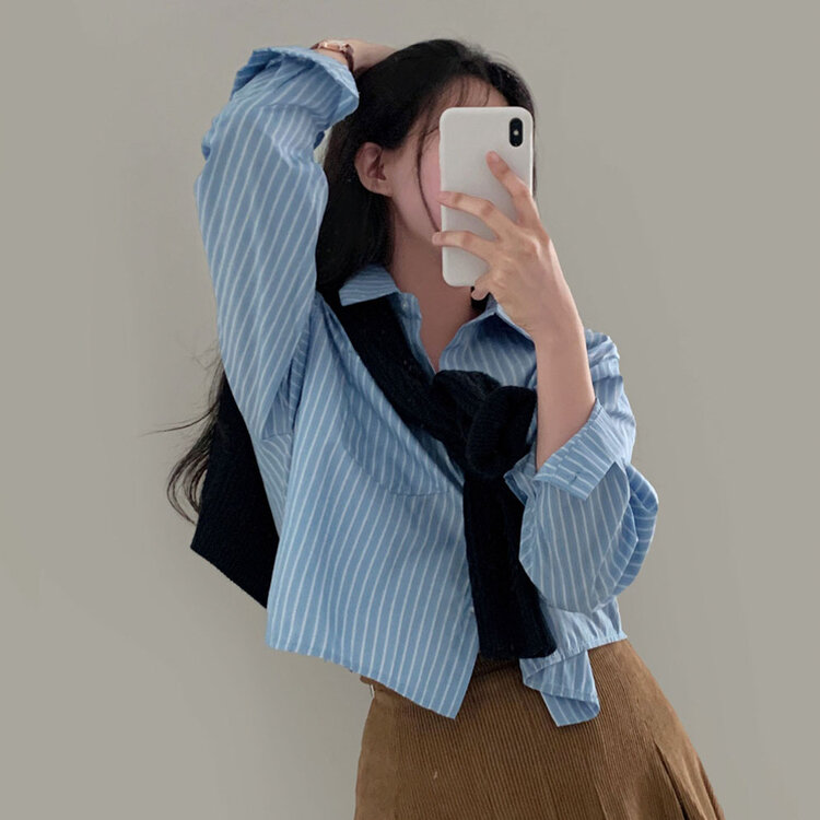 마가레뜨 스트라이프 크롭셔츠 남방 3color 소라