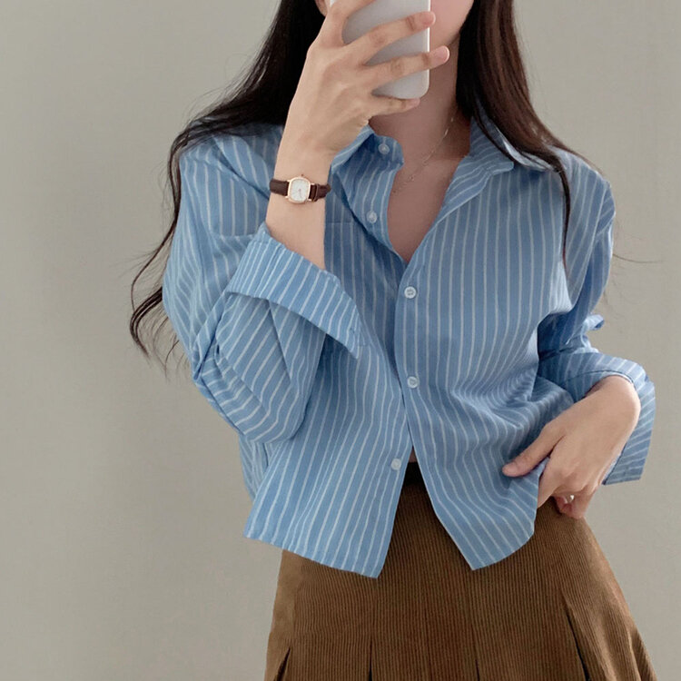 마가레뜨 스트라이프 크롭셔츠 남방 3color 소라