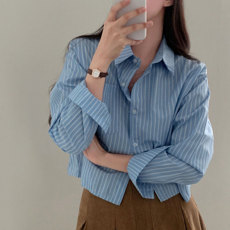 마가레뜨 스트라이프 크롭셔츠 남방 3color 소라