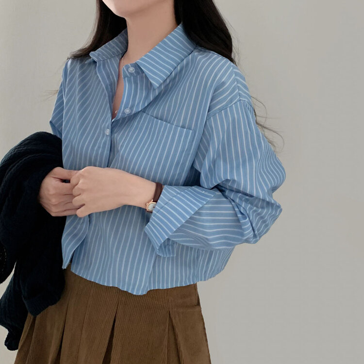 마가레뜨 스트라이프 크롭셔츠 남방 3color 소라