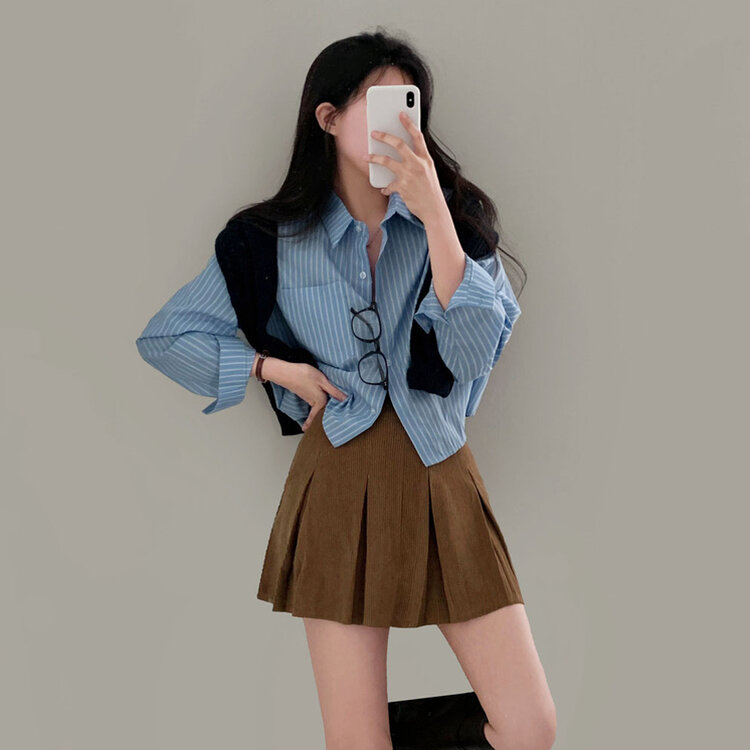 마가레뜨 스트라이프 크롭셔츠 남방 3color 소라