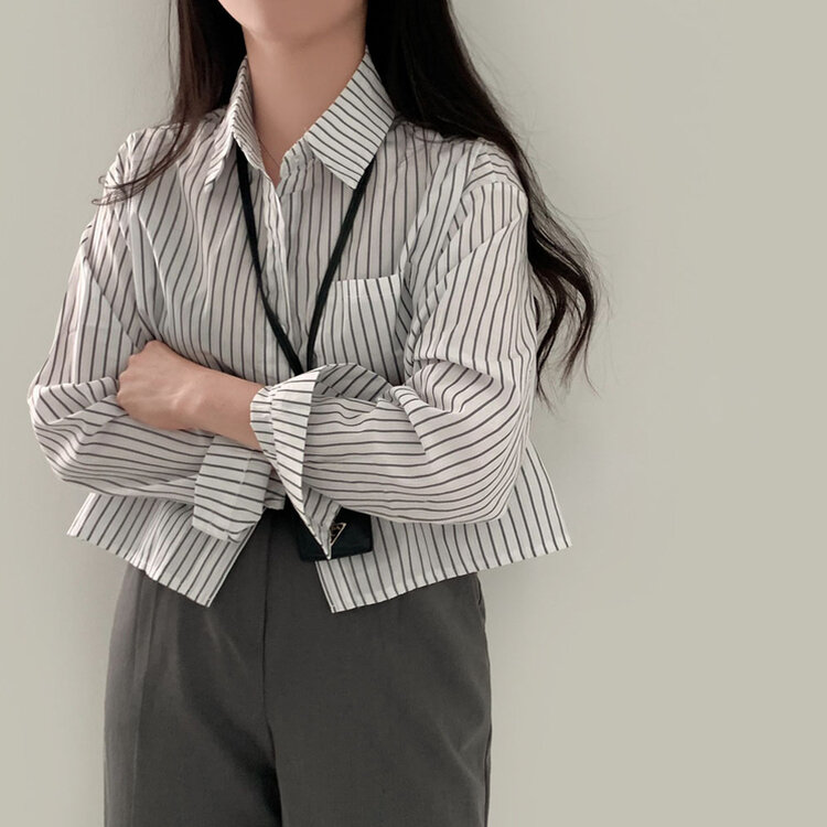 마가레뜨 스트라이프 크롭셔츠 남방 3color 아이보리