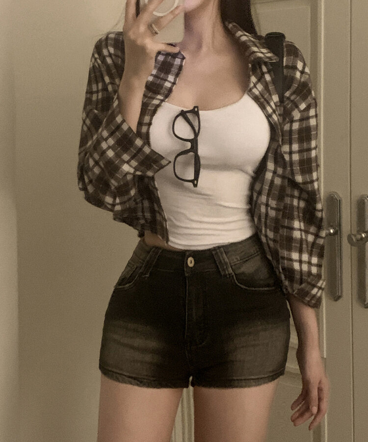 スリムデニムショートパンツ BLACK DENIM