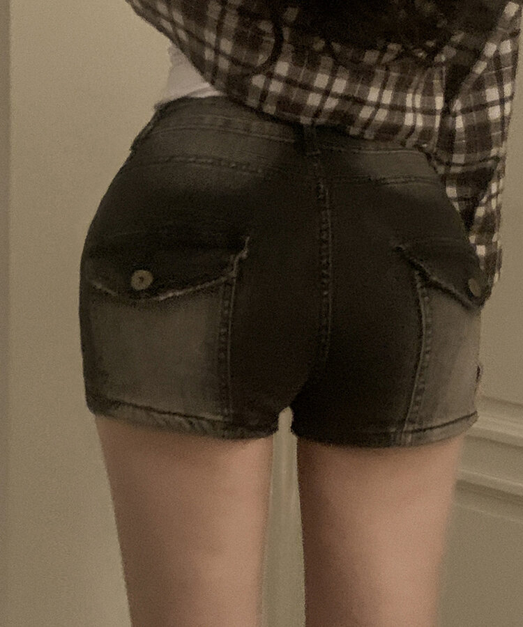 スリムデニムショートパンツ BLACK DENIM