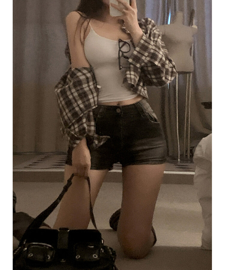 スリムデニムショートパンツ BLACK DENIM