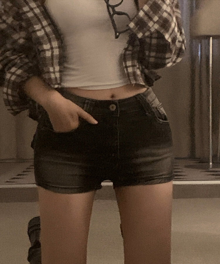 スリムデニムショートパンツ BLACK DENIM