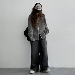 【SHORT/BASIC/LONG 丈別】ウォッシングスナップワイドデニムパンツ BLACK